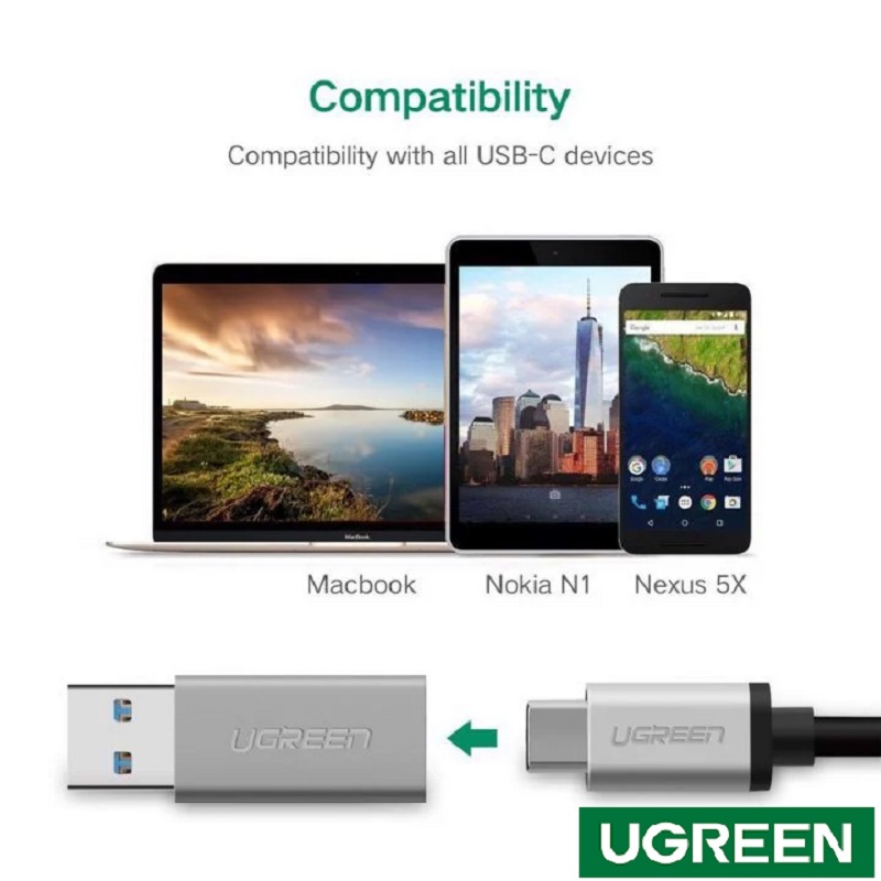 Ugreen 30705 Bộ Chuyển Đổi USB 3.0 Loại A  sang USB 3.1 Loại C chính hãng.